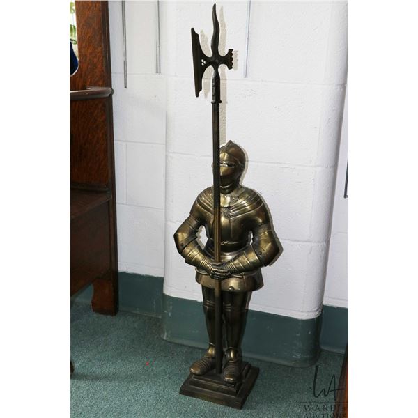 Antique Nestor-England brass knight fireside companion set 37" in height, circa 1920