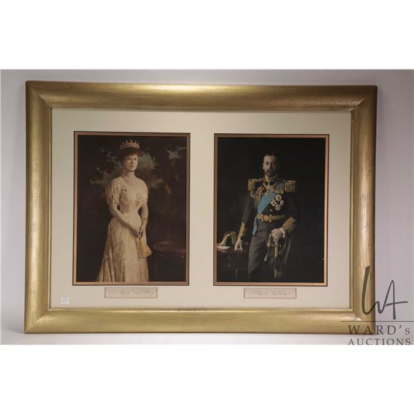 Framed print featuring Queen Mary and King George V, overall dimensions including frame 29" x 41 1/2