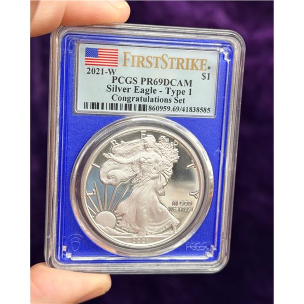 AMERICAN SILVER EAGLE PROOF COIN - 2021W - MS PR69CAM