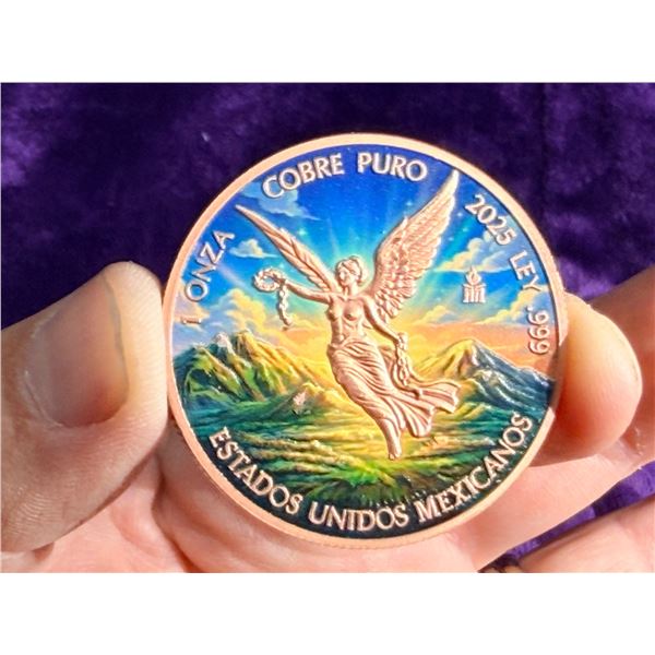 MEXICO LIBERTAD REPLICA COIN - 2024 - ONE TROY OUNCE .999 FINE COPPER - COLORIZED