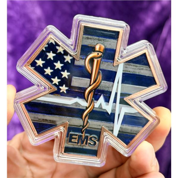 COPPER MEDAL, COLORIZED - STAR OF LIFE - 5 OUNCES .999 COPPER