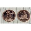 Image 1 : COPPER ROUNDS - ST GAUDENS AND TRADE DOLLAR -  ONE AVDP OUNCE .999 FINE COPPER (X2)