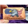 Image 1 : COPPER BULLION BAR - COLORIZED USA FLAG WITH EAGLE - ONE AVDP OUNCE .999 FINE COPPER