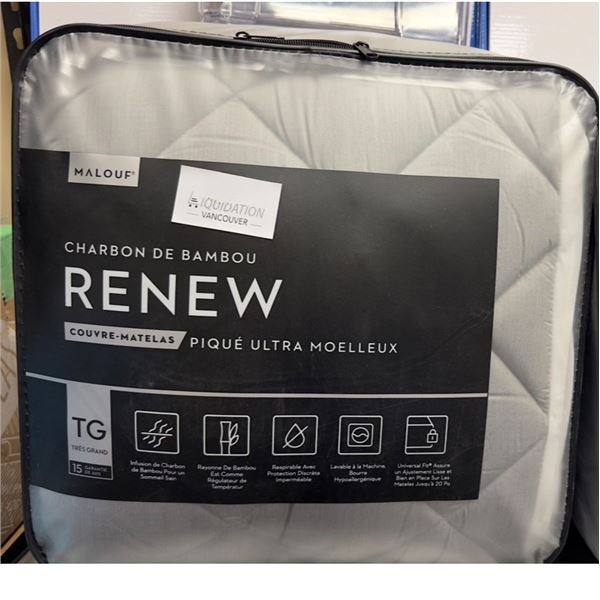Brand New Malouf Bamboo Charcoal RENEW Ultra-Plush Quilted Mattress Pad — King
