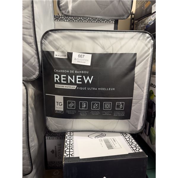 Brand New Malouf Bamboo Charcoal RENEW Ultra-Plush Quilted Mattress Pad — King
