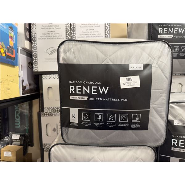 Brand New Malouf Bamboo Charcoal RENEW Ultra-Plush Quilted Mattress Pad — King