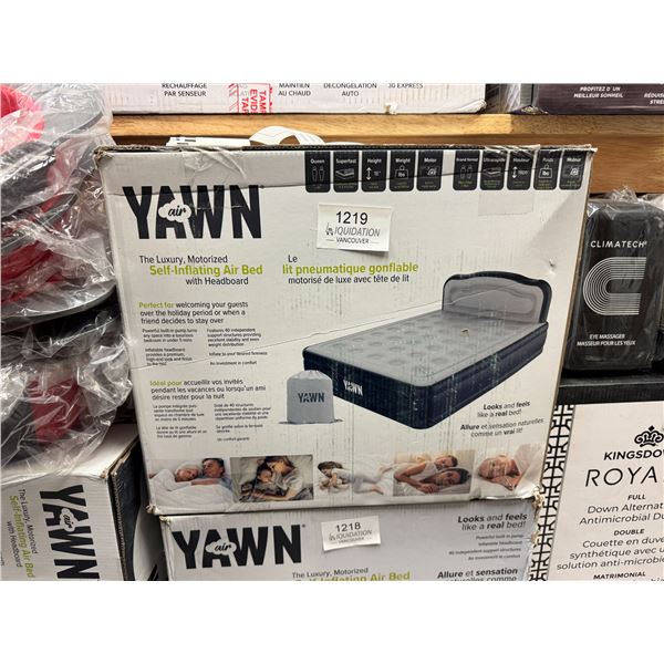 YAWN Air Luxury Queen Self-Inflating Air Bed with Headboard — New in Box