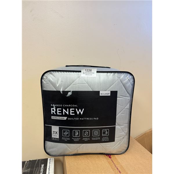 Brand New Malouf Bamboo Charcoal RENEW Ultra-Plush Quilted Mattress Pad — Twin XL