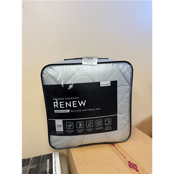 Brand New Malouf Bamboo Charcoal RENEW Ultra-Plush Quilted Mattress Pad — Twin XL