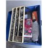 Image 5 : LEVEL AND TRIPOD IN CASE, ADJUSTABLE SCREWDRIVER IN CASE, AIR STAPLE GUN, AND MINI TOOL BOX