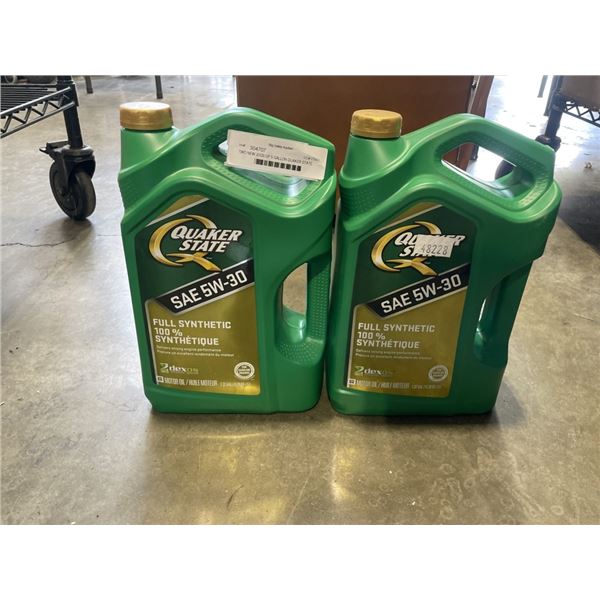 TWO NEW JUGS OF 5 GALLON QUAKER STATE SAE 5W-30 SYNTHETIC MOTOR OIL