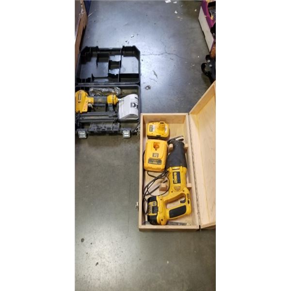DEWALT RECIPROCATIN SAW IN WOOD CASE AND AIR NAILER
