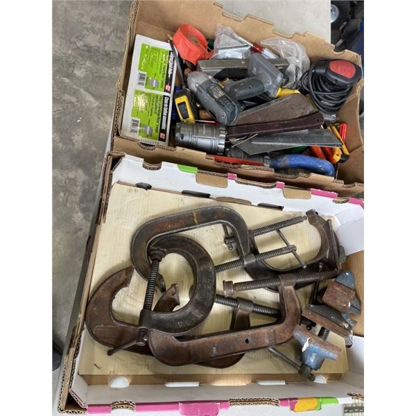 TRAY OF HEAVY C CLAMPS AND TRAY OF ASSORTED TOOLS