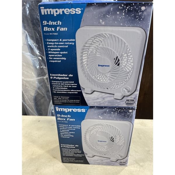 2 NEW IMPRESS 9 INCH WHITE BOX FANS