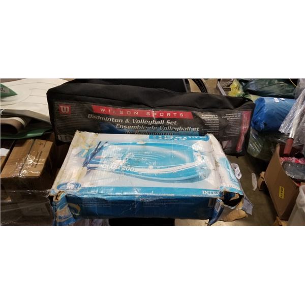 BADMINTON SET AND INFLATABLE RAFT