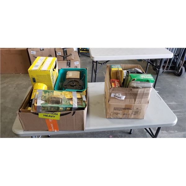 2 BOXES OF NEW OLD STOCK ITEMS, TOOLS, MISC HARDWARE, ETC