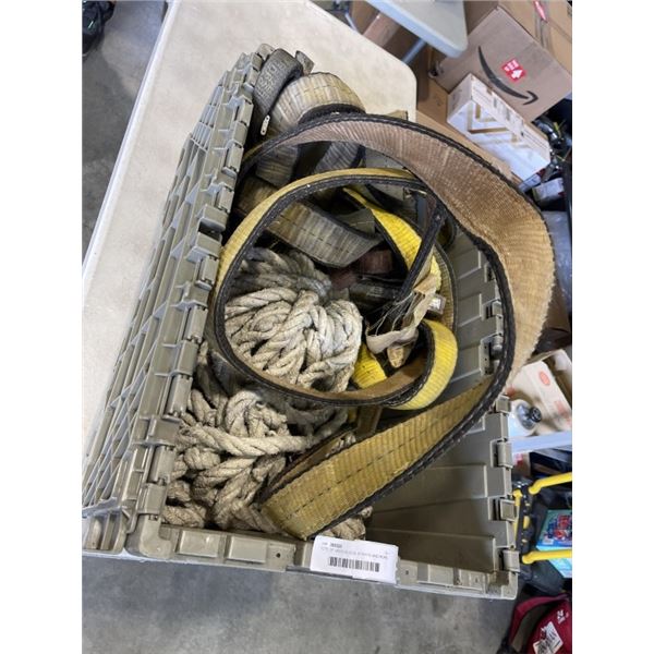 TOTE OF VARIOUS SIZE STRAPS AND ROPE