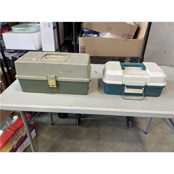 2 FISHING TACKLE BOXES WITH ASSORTED FISHING TACKLE