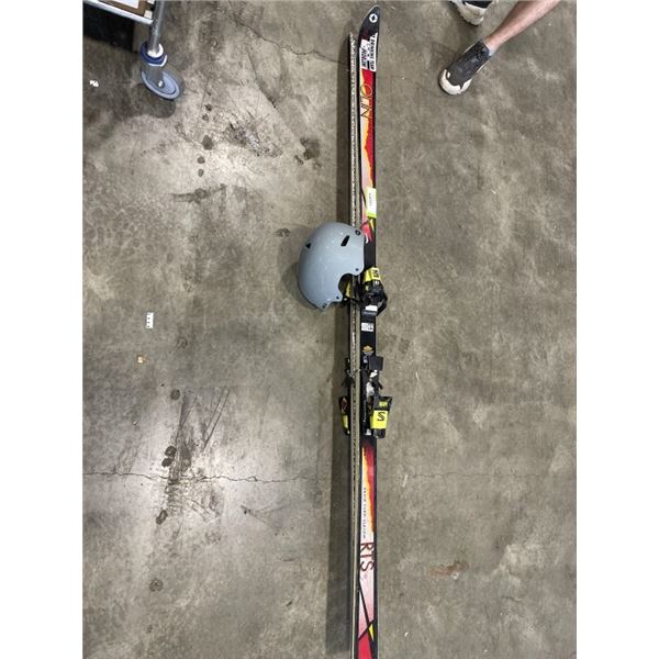 PAIR OF SNOW SKIS W/ HELMET