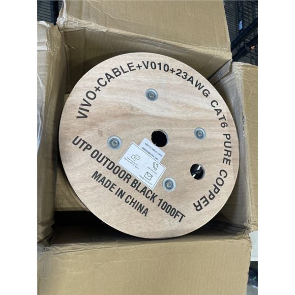 NEW ROLL OF VIVO BLACK 1000FT CAT6 FULL COPPER OUTDOOR ETHERNET CABLE