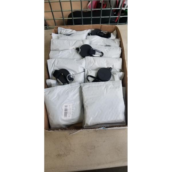 TRAY OF NEW 39 INCH RETRACTABLE KEYCHAIN / LANYARDS