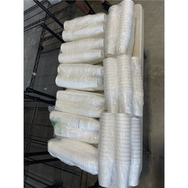 BOX OF ASSORTED HEAT PROOF STYROFOAM CUPS APPORX 150 CUPS