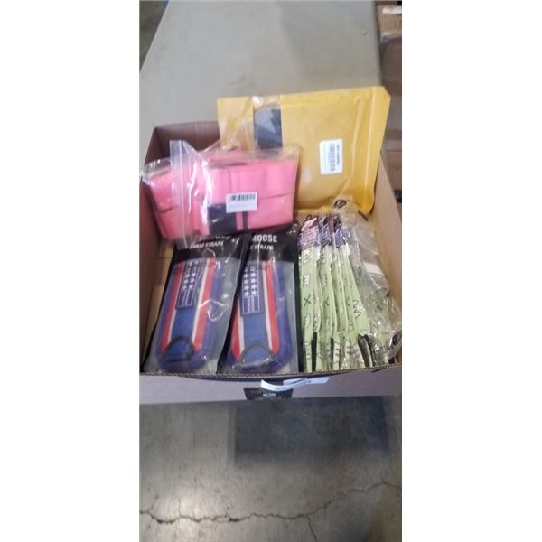 ASSORTED NEW NEOPRENE SUNGLASS RETAINERS, ANKLE STRAPS, SLEEPING BAG STRUFF SACK AND 2 NEW SETS OF P