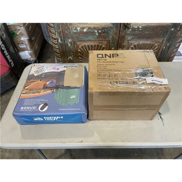 PORTABLE CAMP TOILET AND PACK OF KRAFT PORTION CUPS