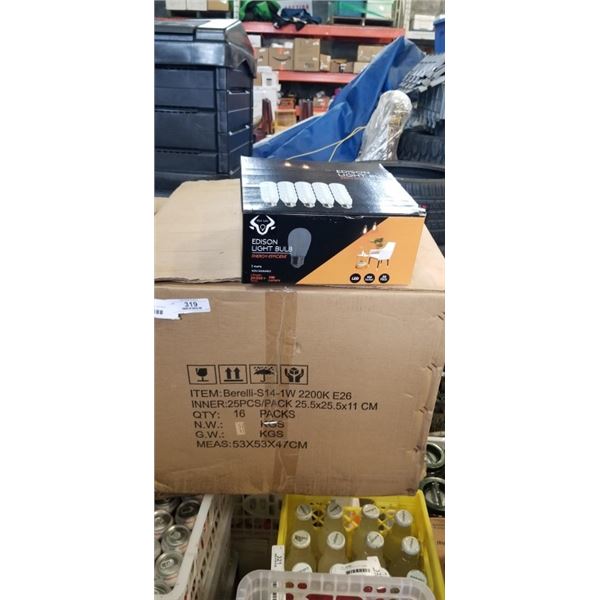CASE OF BERELLI EDISON  E26. 16 PACKS OF 25 LIGHT BULBS