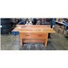 Image 1 : LARGE SOLID WOOD CUSTOM BUILT WORK BENCH WITH VICE. 6 FT LONG, 3 FT WIDE, 3 FT TALL