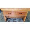 Image 3 : LARGE SOLID WOOD CUSTOM BUILT WORK BENCH WITH VICE. 6 FT LONG, 3 FT WIDE, 3 FT TALL