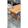 Image 5 : LARGE SOLID WOOD CUSTOM BUILT WORK BENCH WITH VICE. 6 FT LONG, 3 FT WIDE, 3 FT TALL