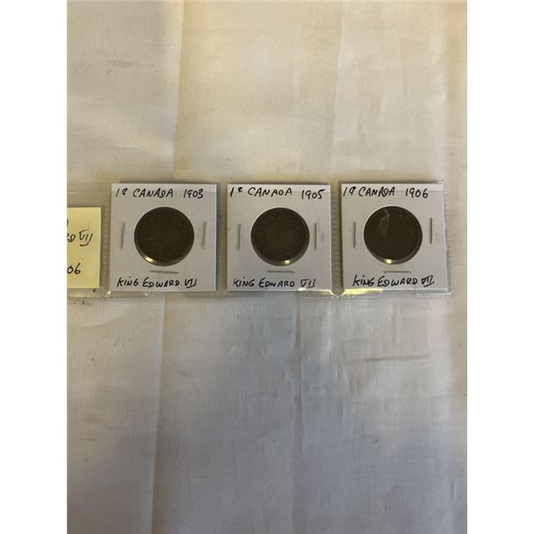3 CANADIAN KING EDWARD VII LARGE CENTS 1903, 1905, 1906