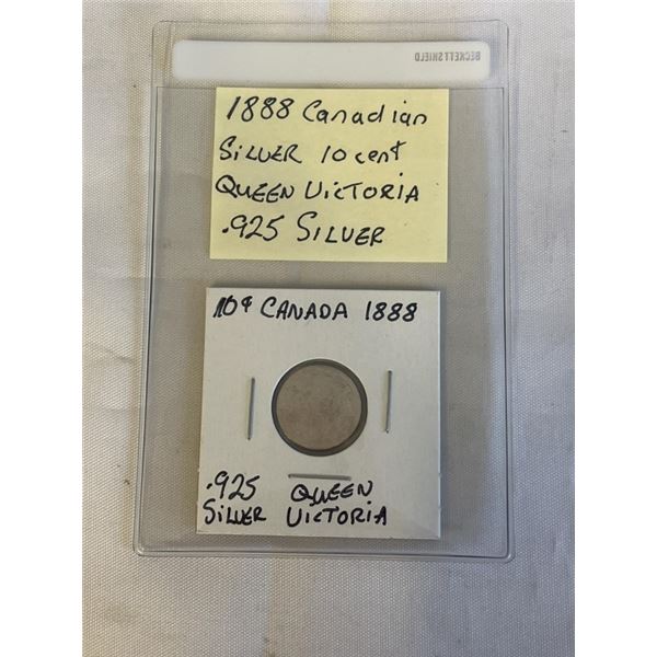 1888 CANADIAN SILVER 10 CENT QUEEN VICTORIA .925 SILVER