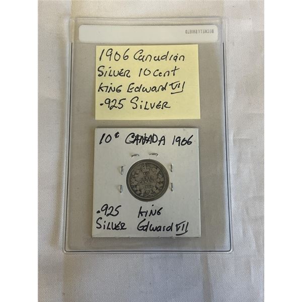 1906 CANADIAN SILVER 10 CENT KING EDWARD VII .925 SILVER