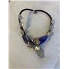 Image 1 : MOTHER OF PEARL AND PURPLE STONES W/ DARK PURPLE CORD NECKLACE