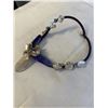 Image 3 : MOTHER OF PEARL AND PURPLE STONES W/ DARK PURPLE CORD NECKLACE