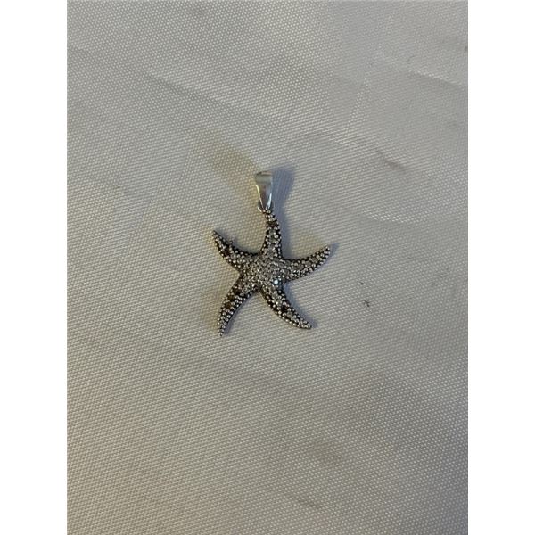 925 STERLING SILVER SEA STAR PENDANT, SET W/ LOTS OF GENUINE DIAMONDS - SOME MISSING