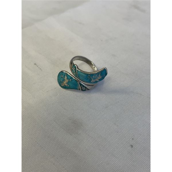 VINTAGE SIAM SILVER W/ ENAMEL RING, SIZE 5