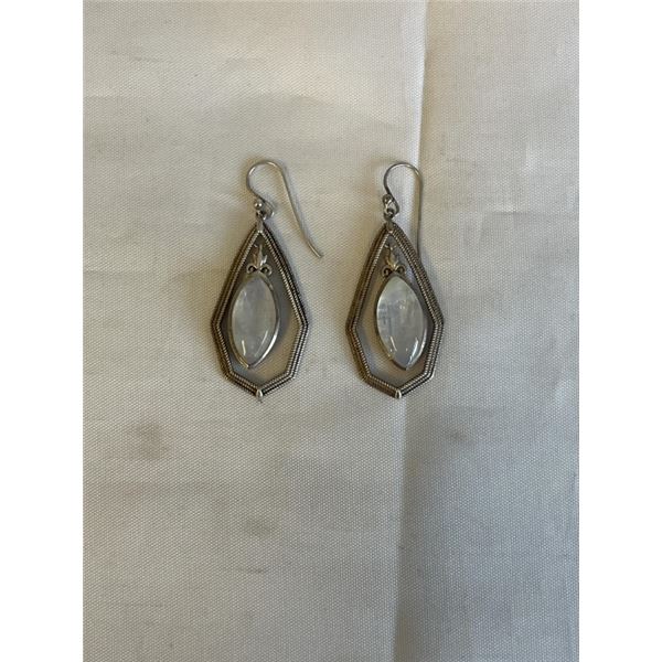 PAIR OF STERLING SILVER W/ MOONSTONES DANGLE EARRINGS