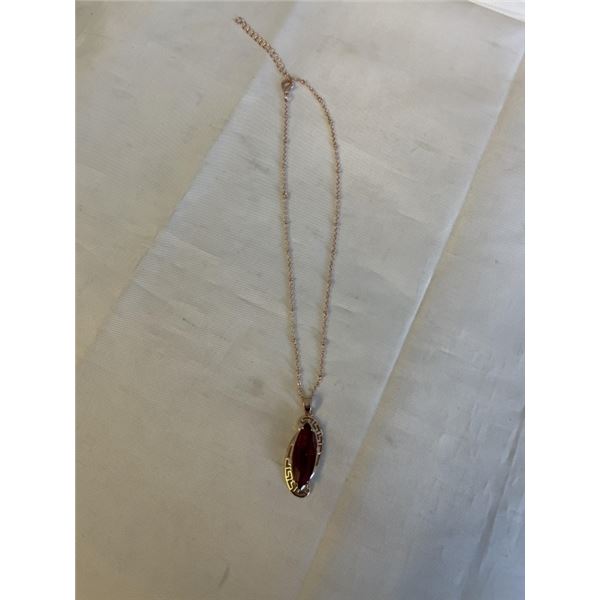 PINK GOLD PLATED W/ RED STONE PENDANT NECKLACE AND CHAIN NECKLACE