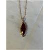 Image 2 : PINK GOLD PLATED W/ RED STONE PENDANT NECKLACE AND CHAIN NECKLACE