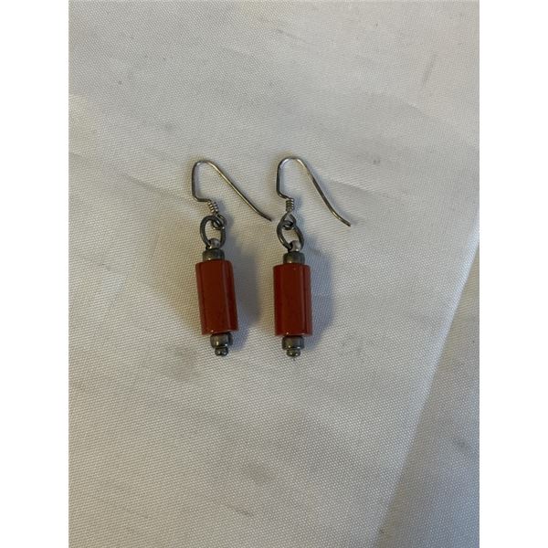 PAIR OF VINTAGE STERLING SILVER W/ JASPER STONES DANGLE EARRINGS