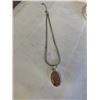 Image 1 : SILVER CHAIN W/ AGATE STONE PENDANT NECKLACE