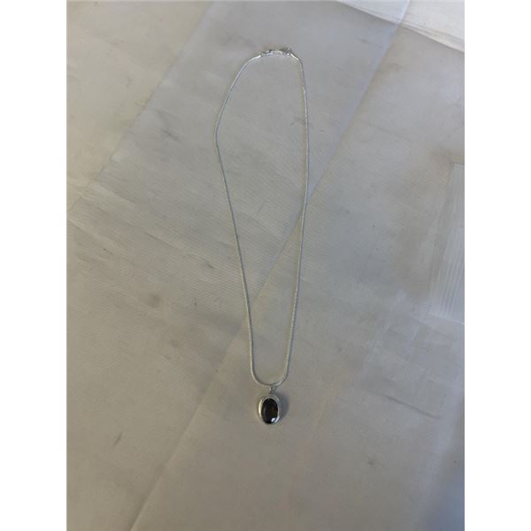 STERLING SILVER SNAKE CHAIN W/ SMOKEY TOPAZ STONE PENDANT NECKLACE BOTH MARKED 925