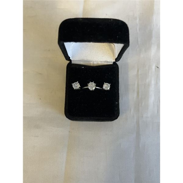 PAIR OF STERLING SILVER W/ CZ STONES EARRINGS AND SILVER RING SIZE 6