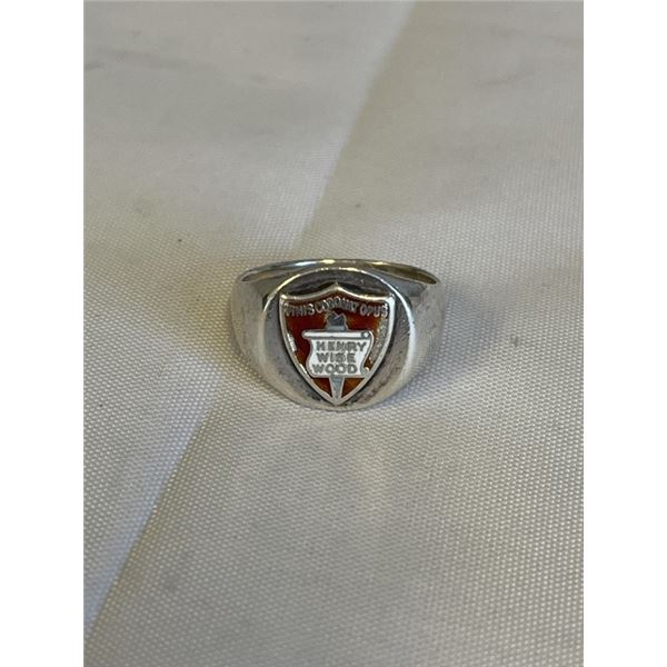 VINTAGE STERLING SILVER RING, FINIS CORONAT OPUS, HENRY WISE WOOD - SIZE 7.5