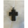Image 1 : VINTAGE STERLING SILVER W/ FACETED BLACK STONES CROSS PENDANT, MARKED 925