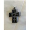 Image 2 : VINTAGE STERLING SILVER W/ FACETED BLACK STONES CROSS PENDANT, MARKED 925