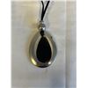 Image 2 : STAINLESS STEEL W/ BLACK ENAMEL PENDANT W/ BLACK CORD NECKLACE